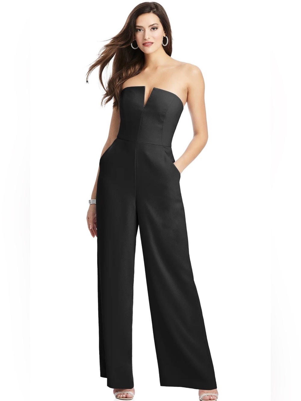 NEW Dessy Collection 3066 Strapless Notch Crepe Black Jumpsuit, Size 8